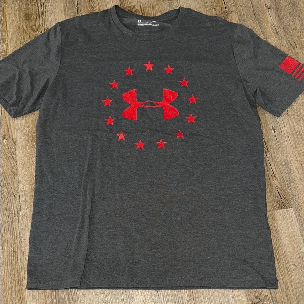 Under Armour Men's Gray T-Shirt with Red Logo